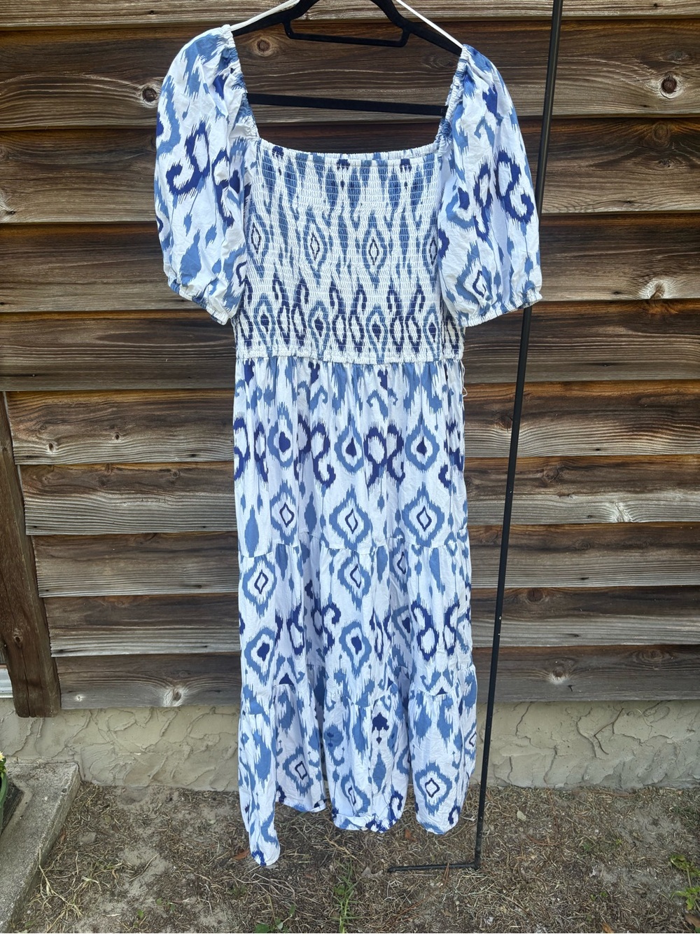 Kaktus Blue and White Smocked Maxi Dress
